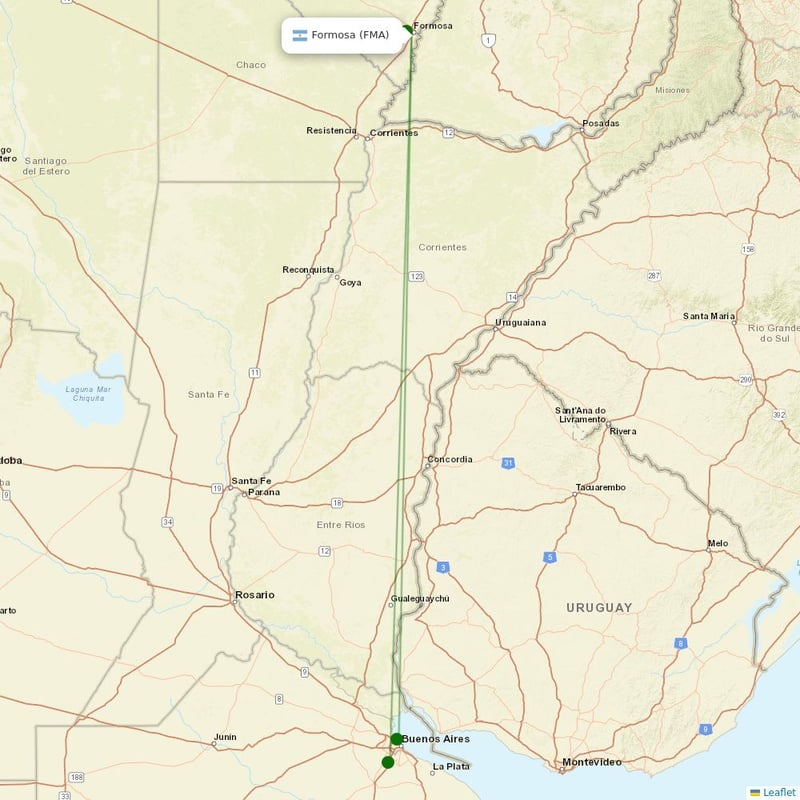 Route map over FMA airport