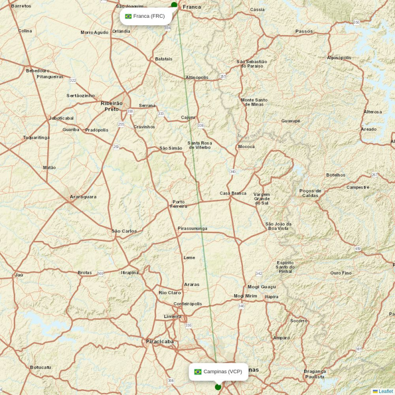 Route map over FRC airport