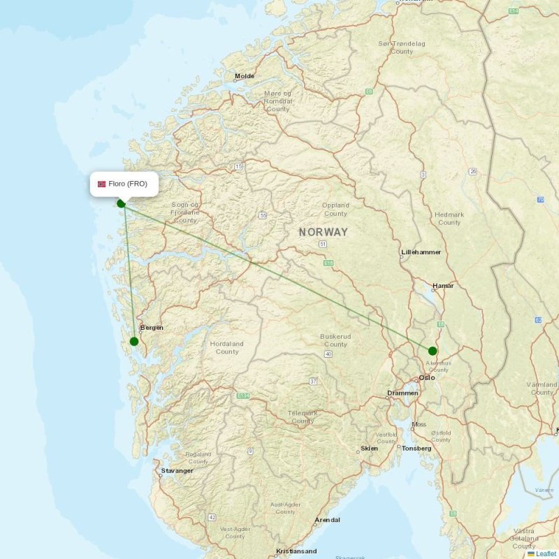 Route map over FRO airport