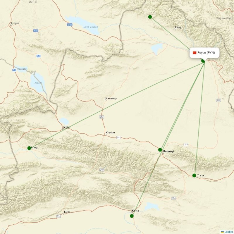 Route map over FYN airport