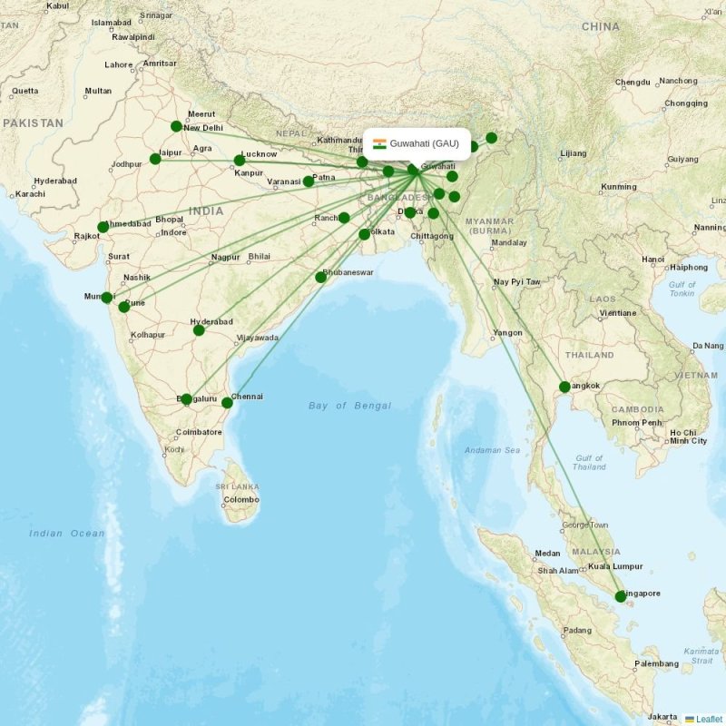 Route map over GAU airport