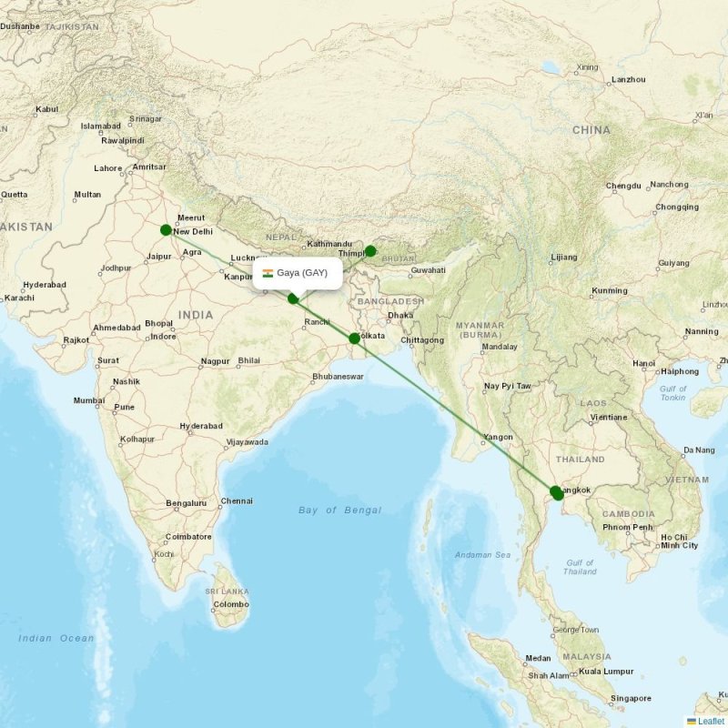 Route map over GAY airport