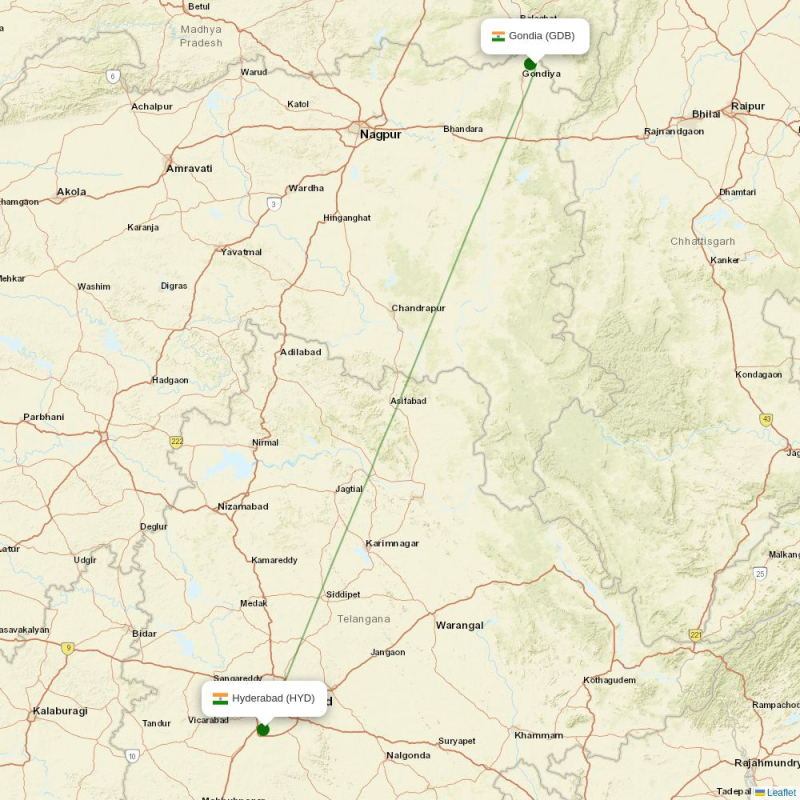 Route map over GDB airport