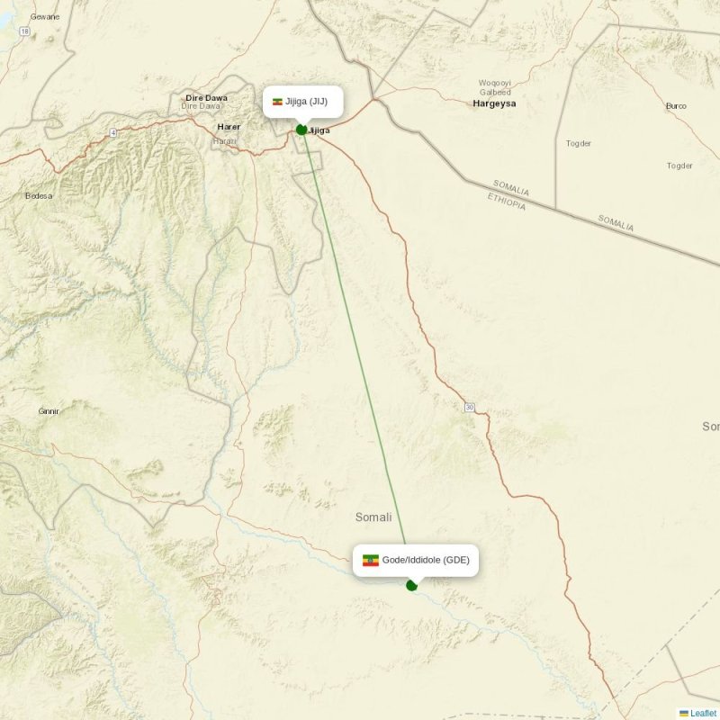 Route map over GDE airport