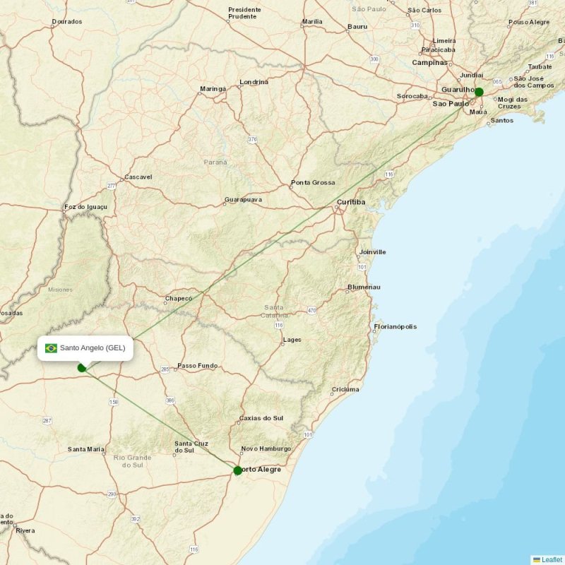 Route map over GEL airport