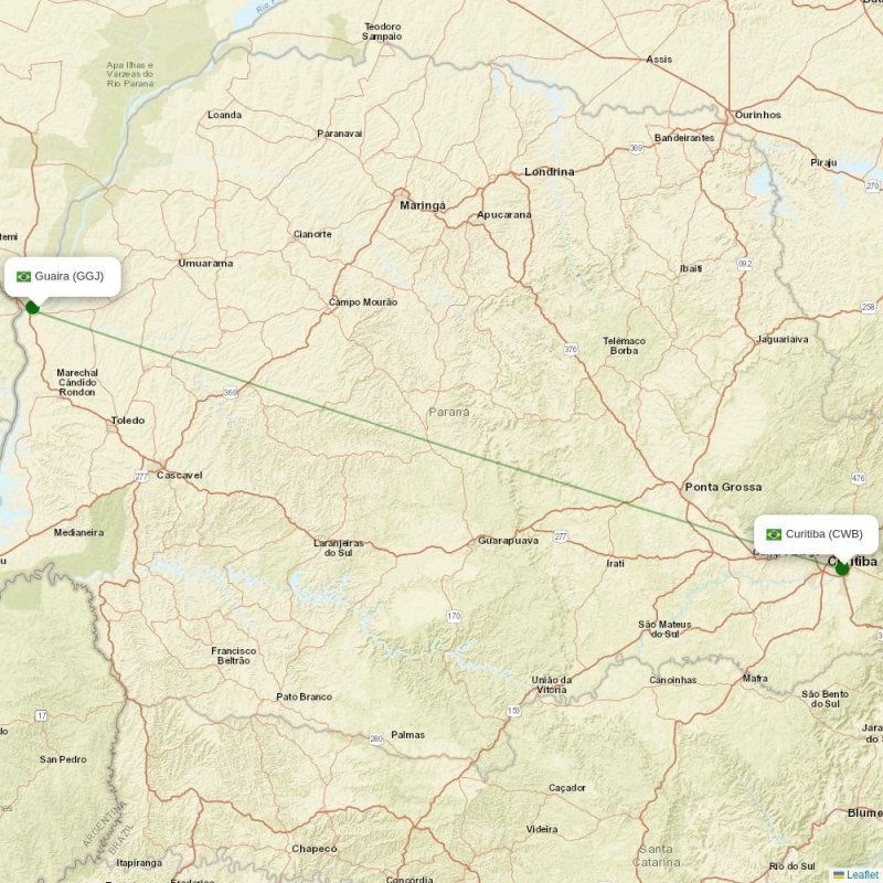 Route map over GGJ airport