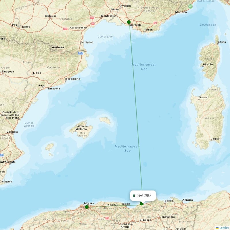 Route map over GJL airport