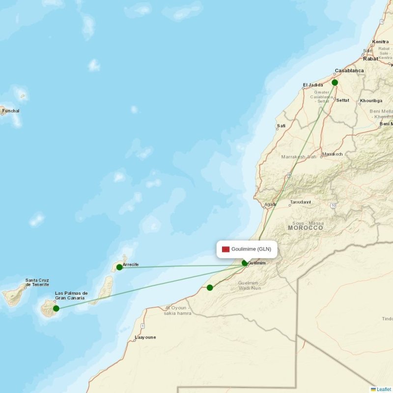 Route map over GLN airport