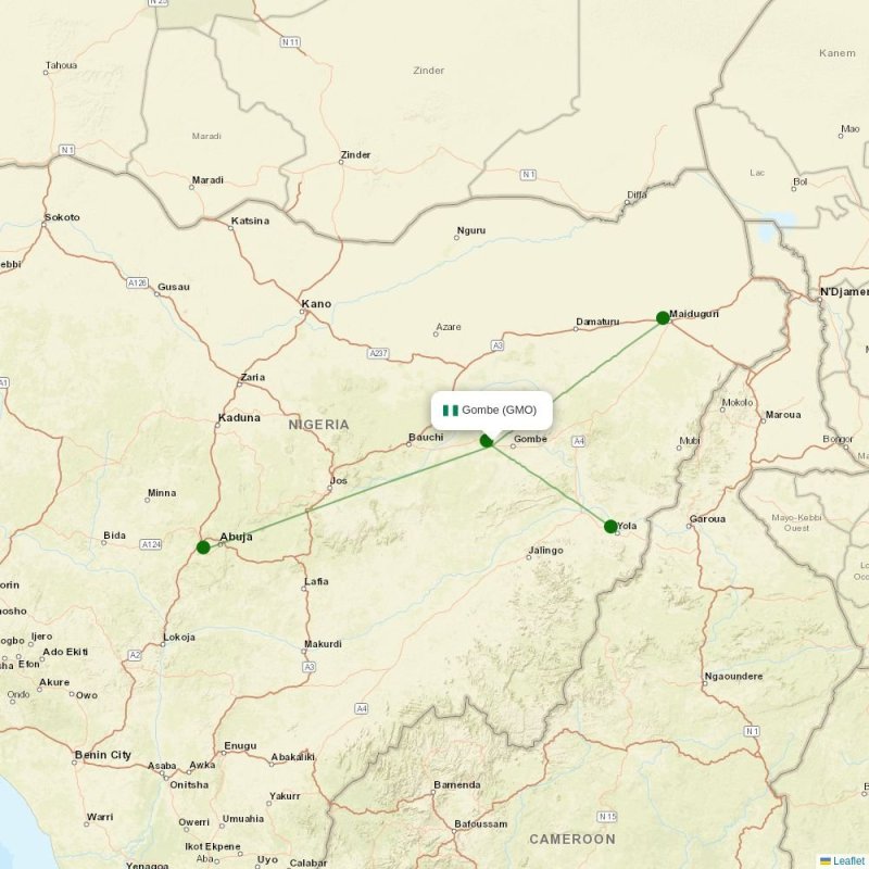 Route map over GMO airport