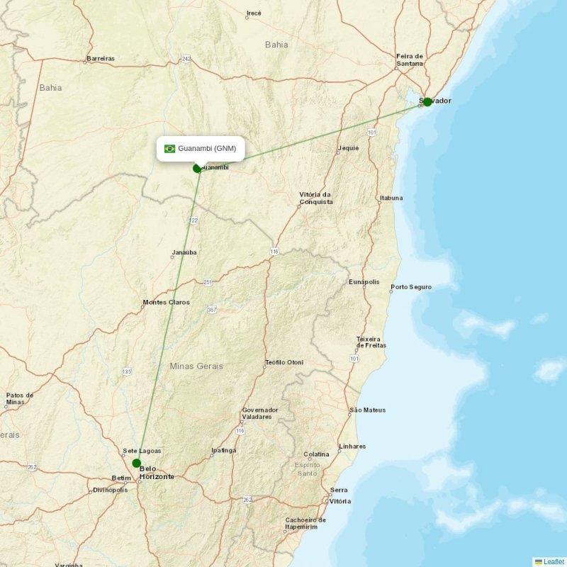 Route map over GNM airport