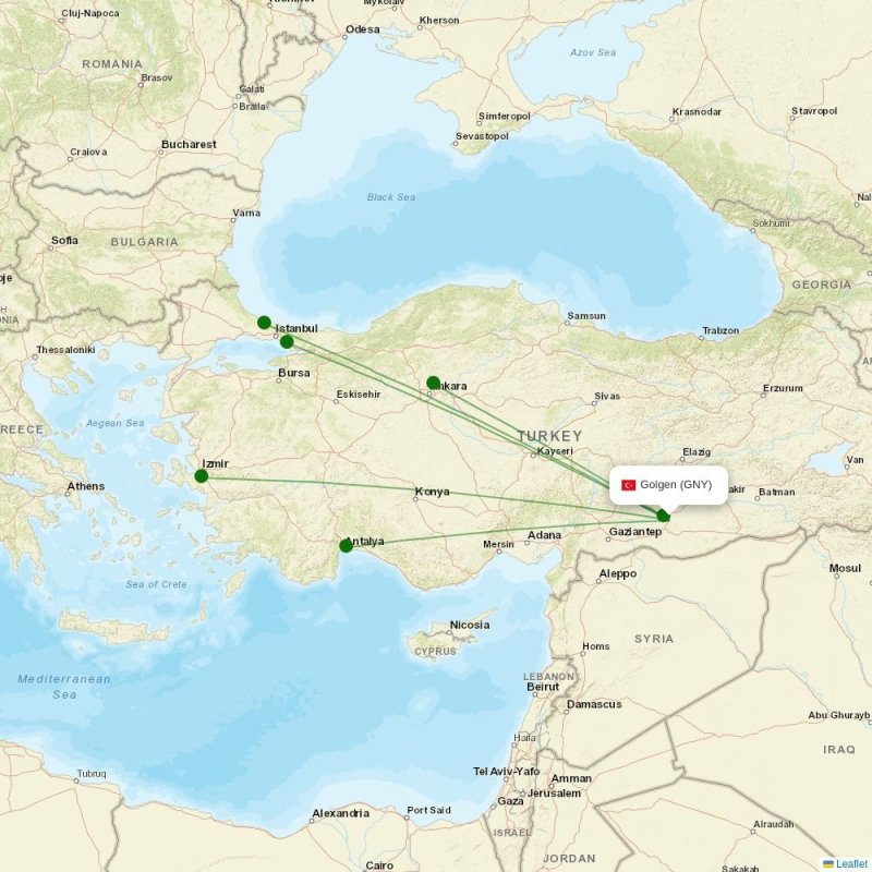 Route map over GNY airport
