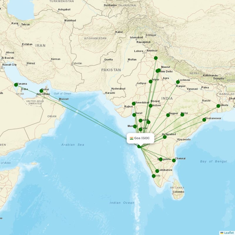 Route map over GOI airport