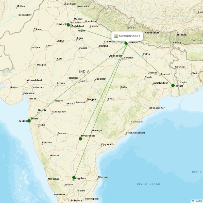 Route map over GOP airport