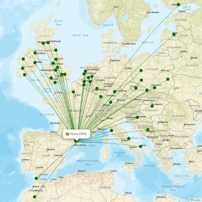Route map over GRO airport