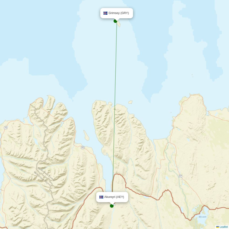Route map over GRY airport