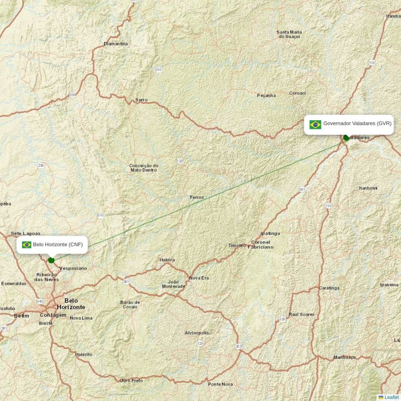 Route map over GVR airport