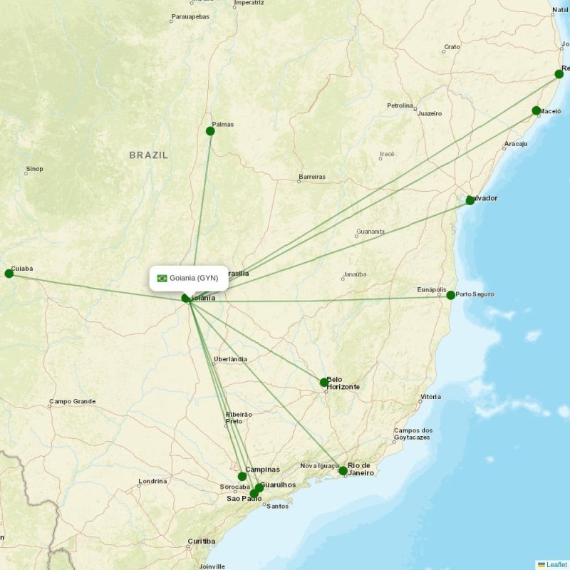 Route map over GYN airport