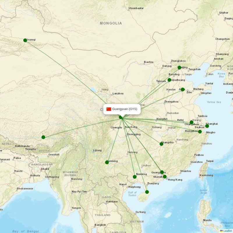 Route map over GYS airport