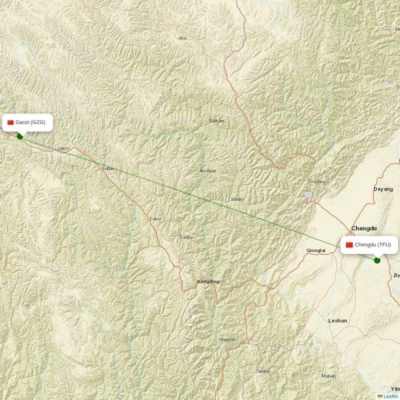 Route map over GZG airport