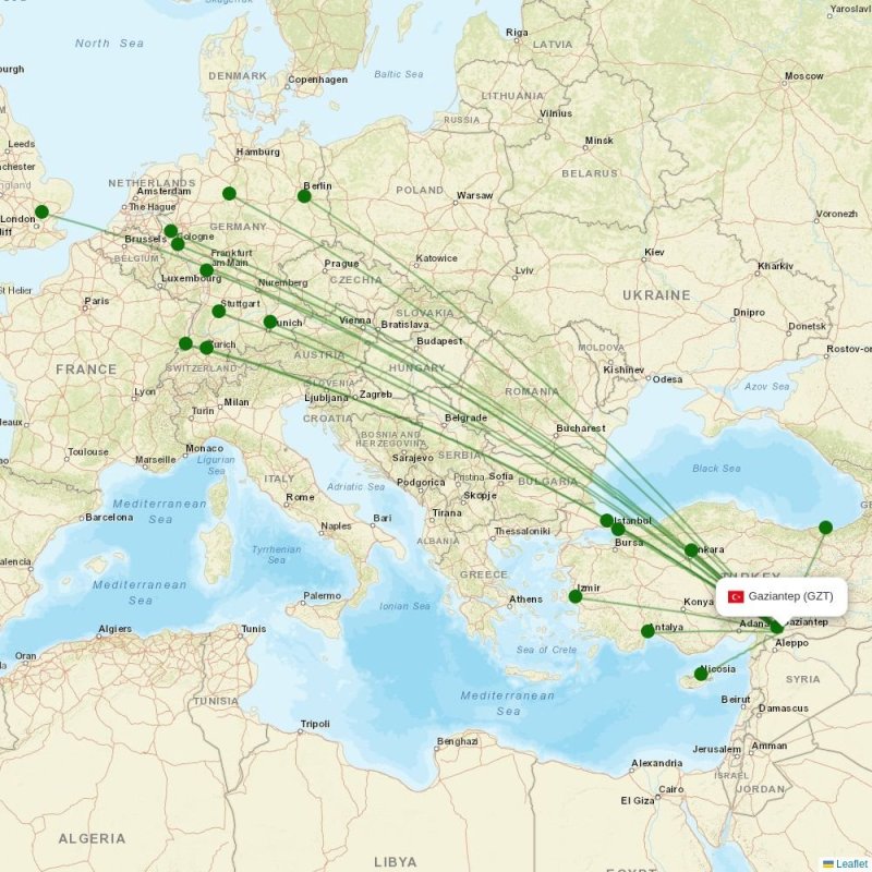 Route map over GZT airport
