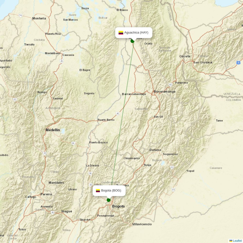 Route map over HAY airport