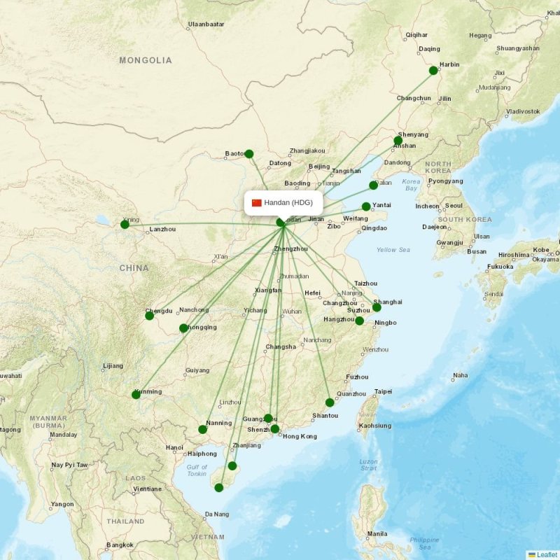 Route map over HDG airport
