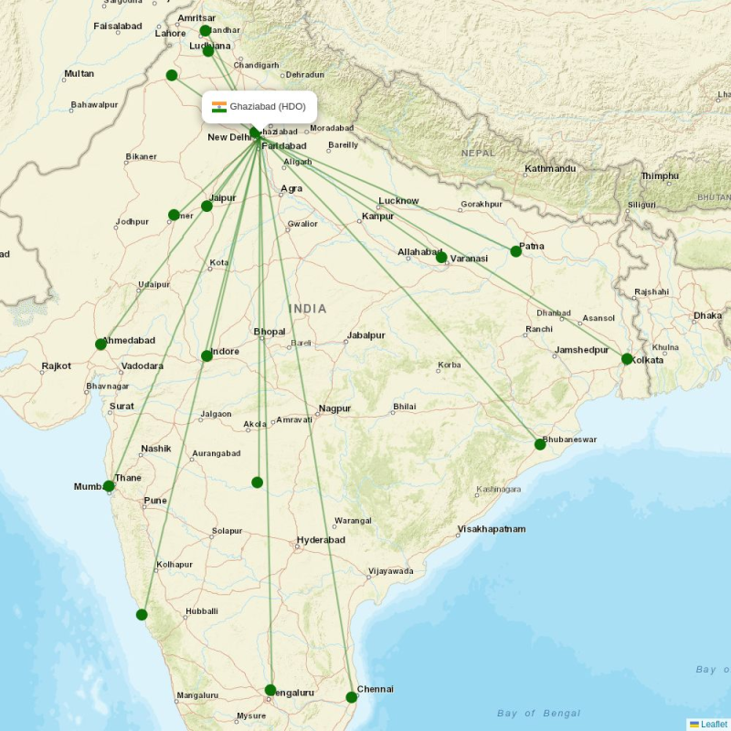 Route map over HDO airport