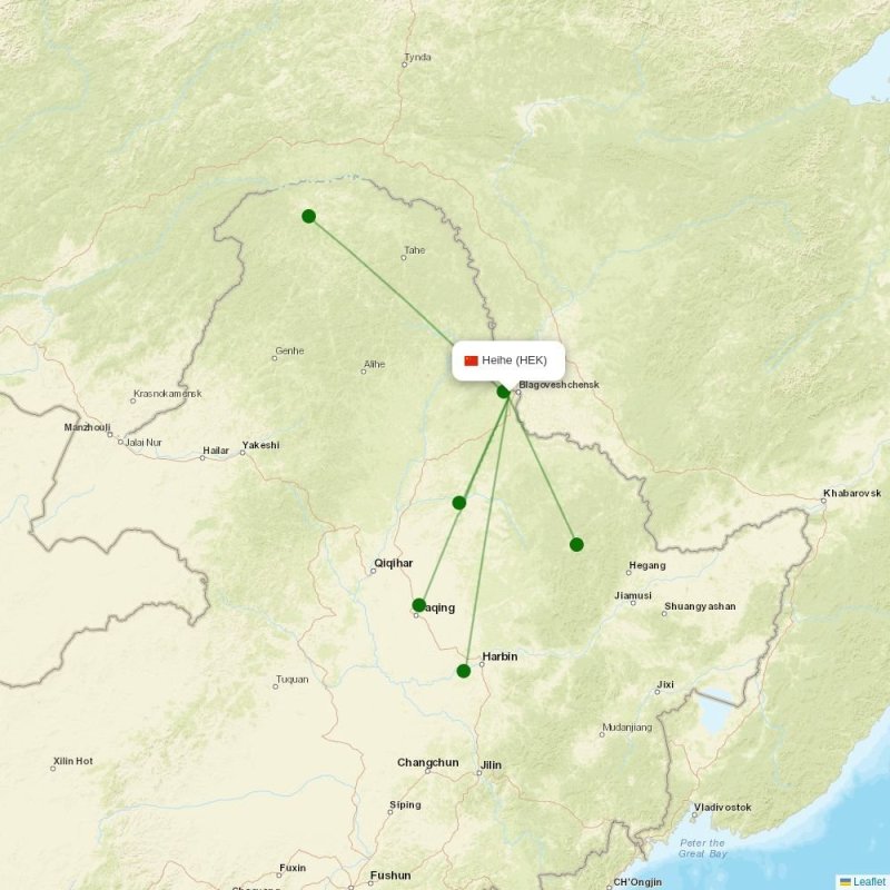 Route map over HEK airport