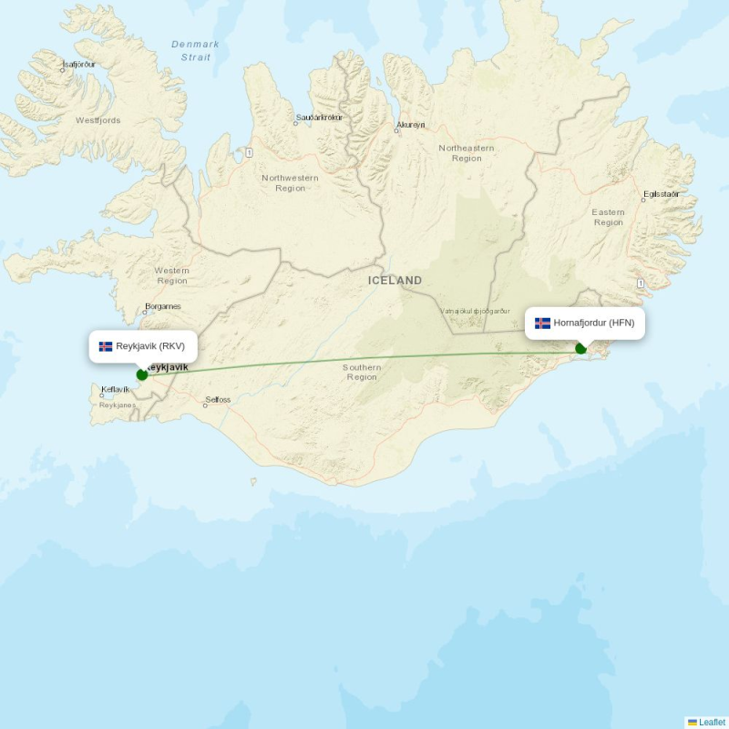 Route map over HFN airport