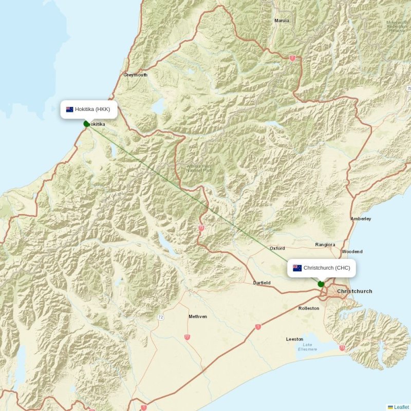 Route map over HKK airport