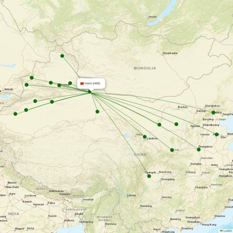 Route map over HMI airport