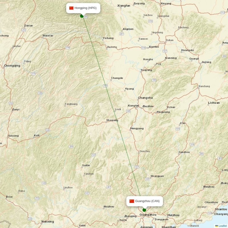Route map over HPG airport