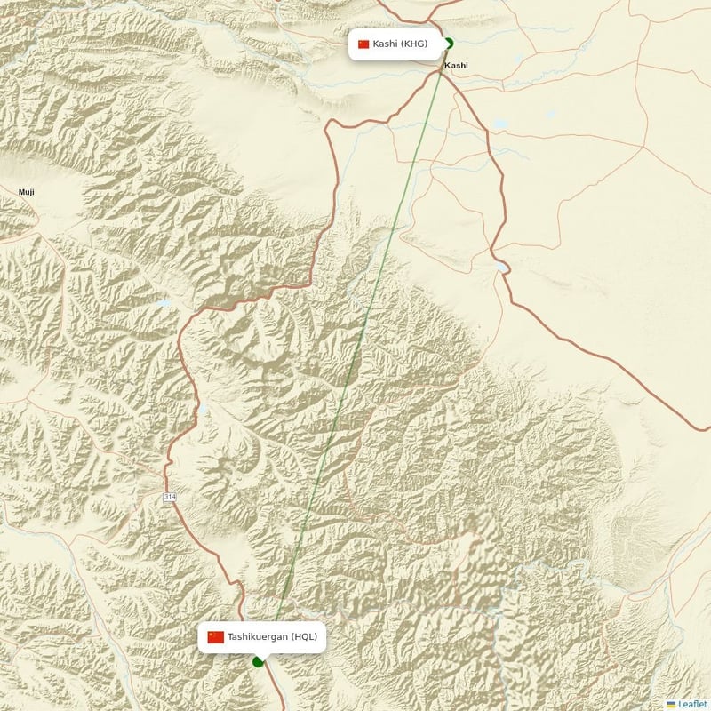 Route map over HQL airport
