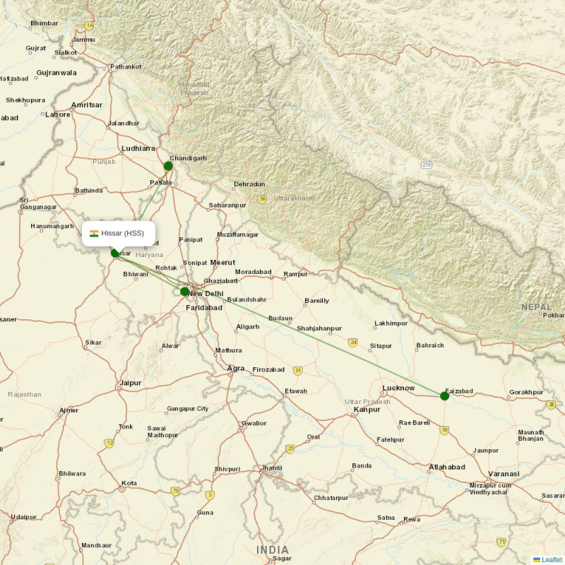 Route map over HSS airport