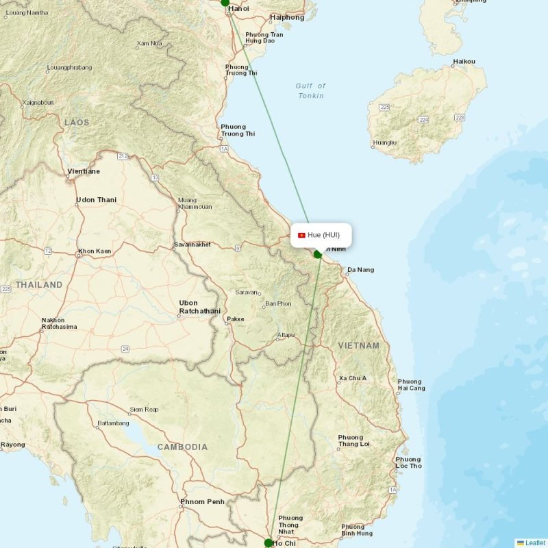 Route map over HUI airport