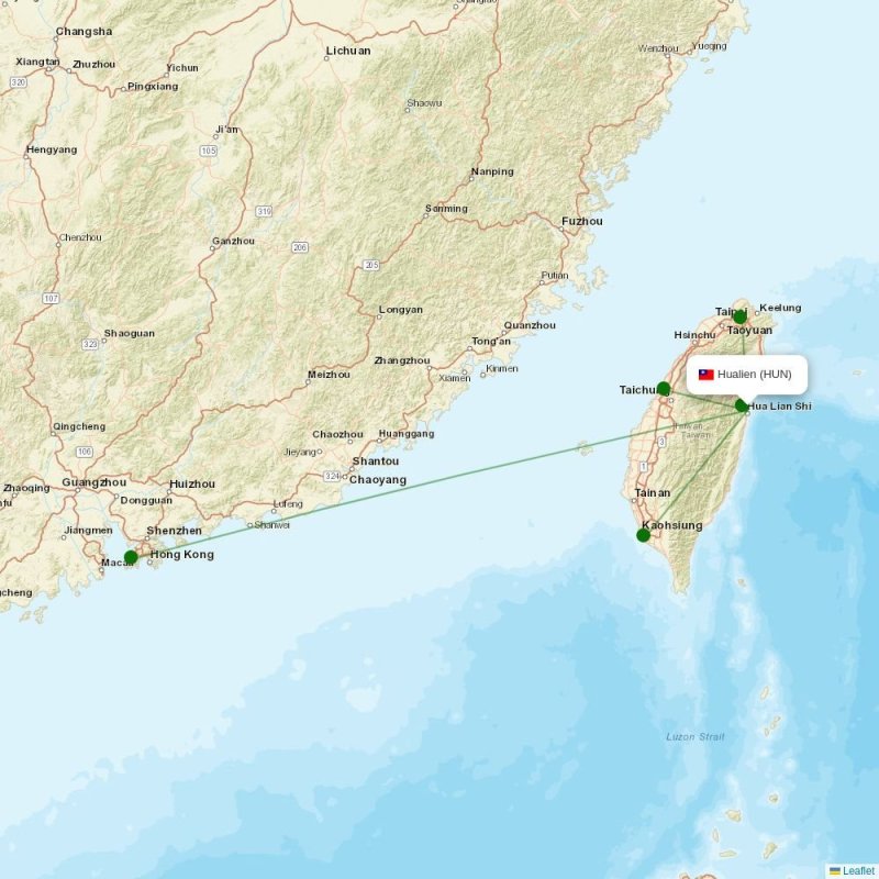 Route map over HUN airport