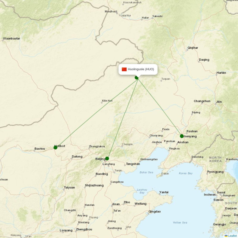 Route map over HUO airport