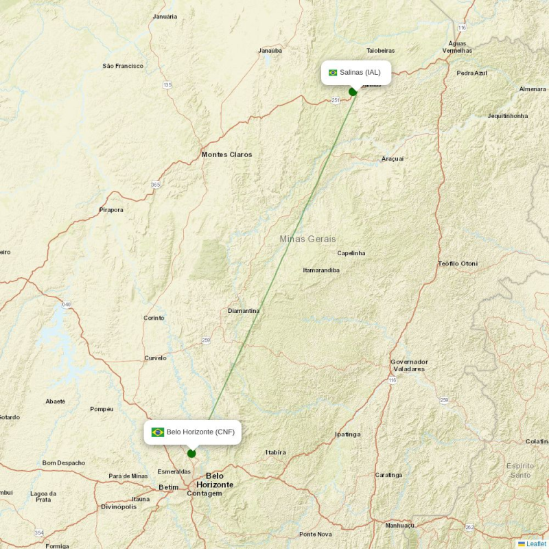 Route map over IAL airport