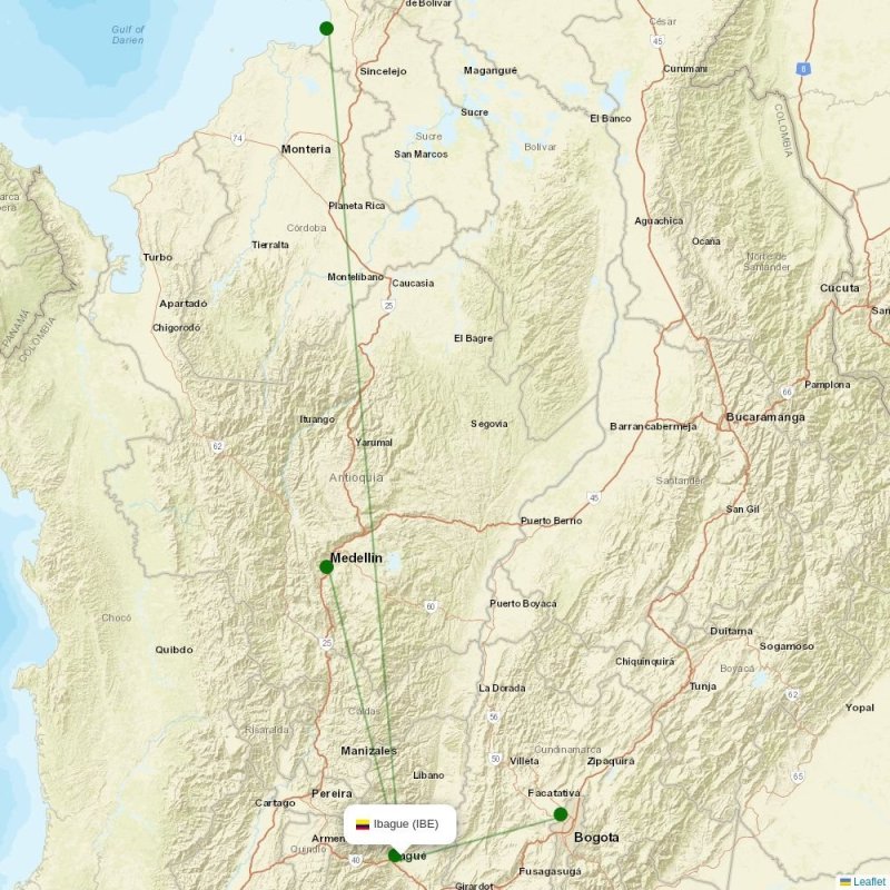Route map over IBE airport