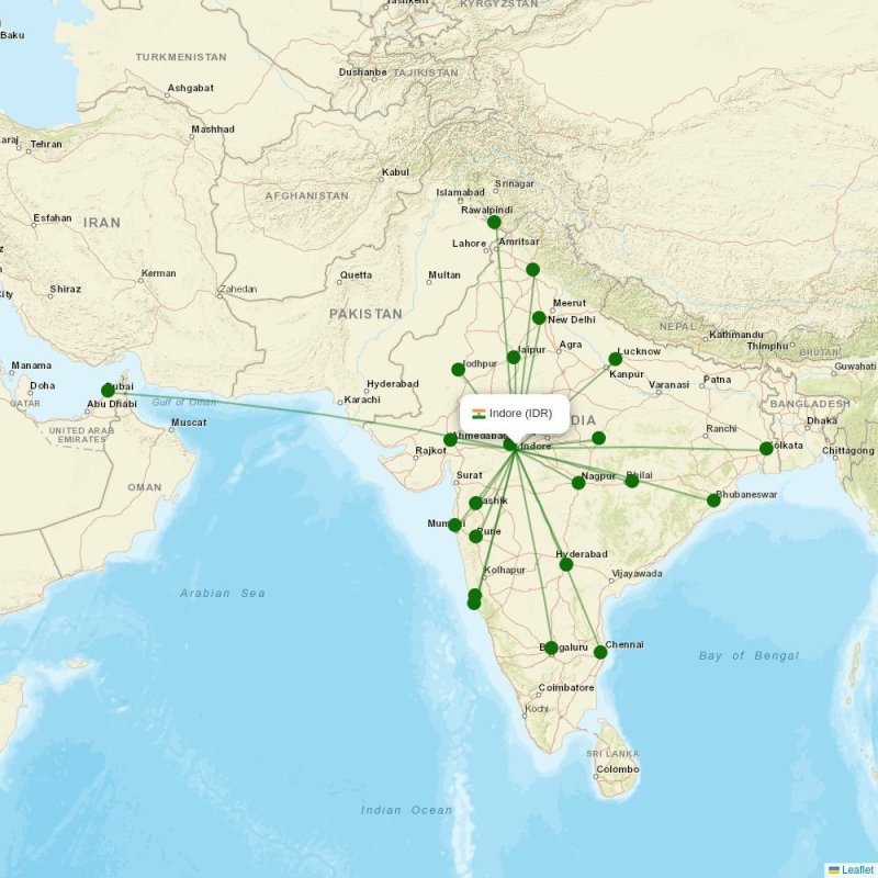 Route map over IDR airport
