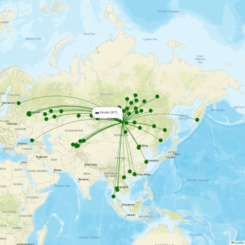 Route map over IKT airport