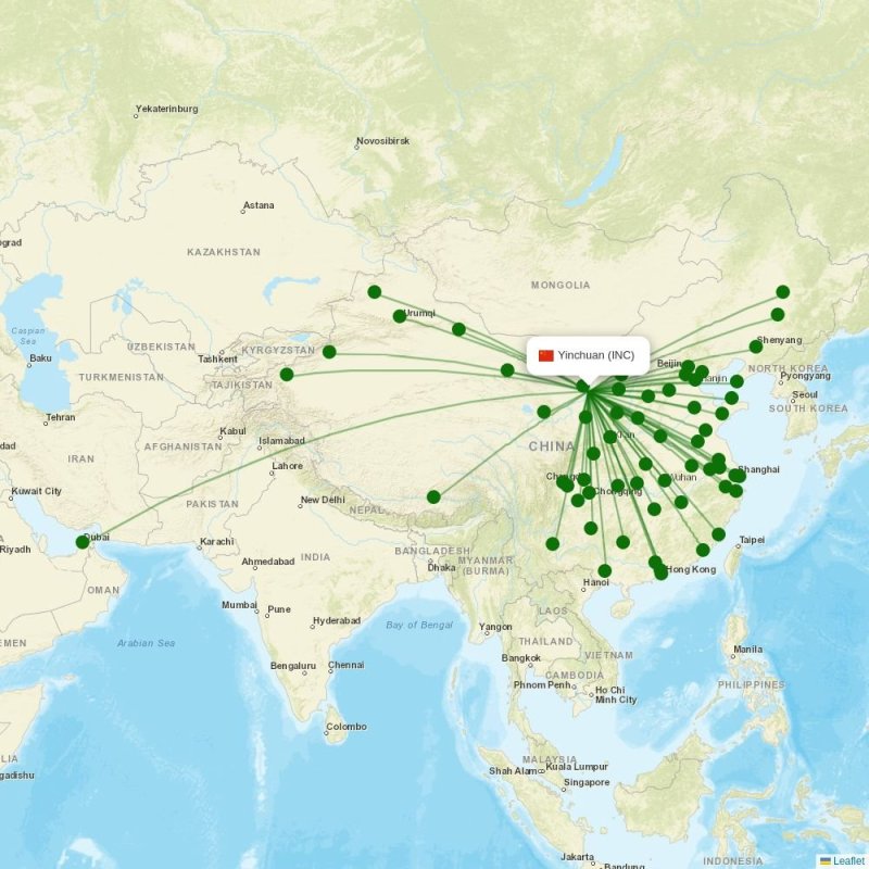 Route map over INC airport