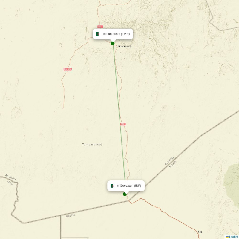 Route map over INF airport