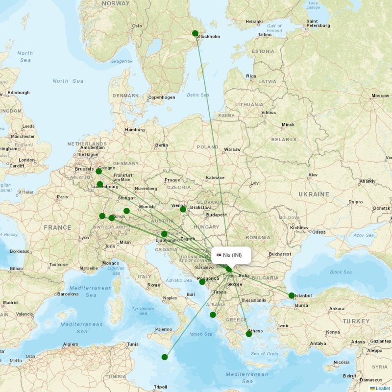 Route map over INI airport