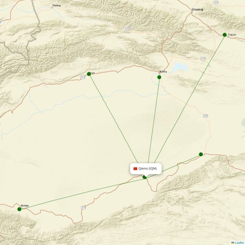 Route map over IQM airport