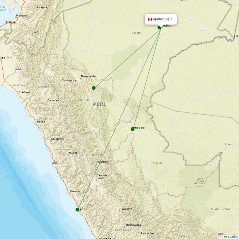 Route map over IQT airport