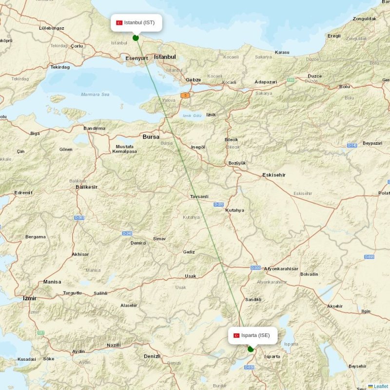 Route map over ISE airport