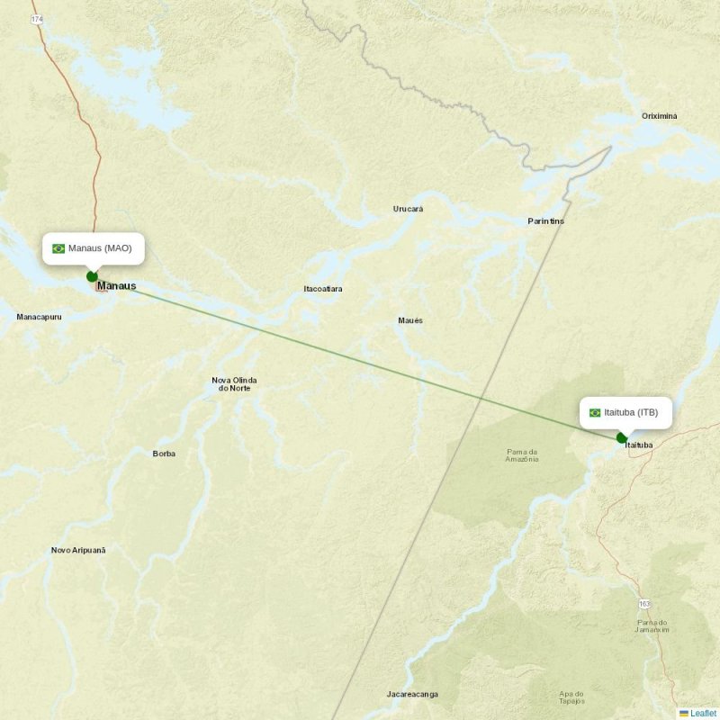 Route map over ITB airport