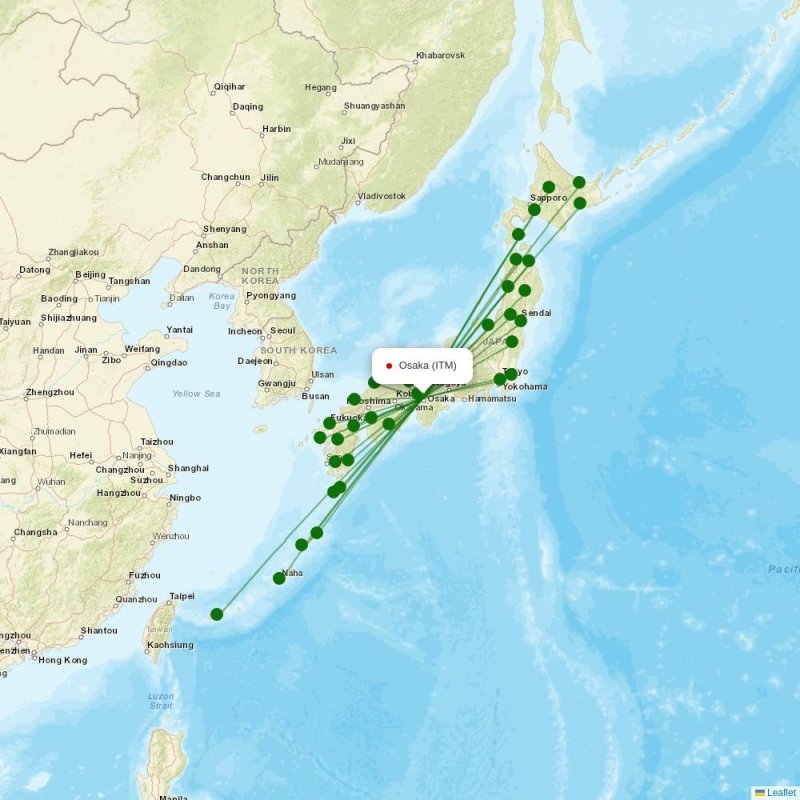 Route map over ITM airport