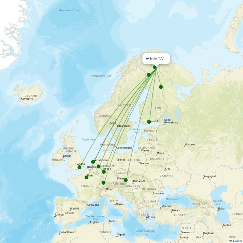Route map over IVL airport